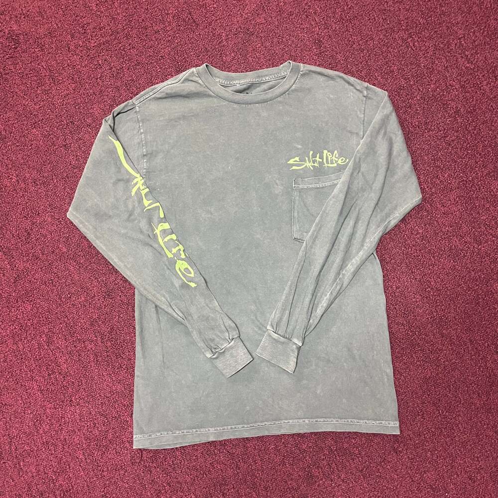 Salt Life Mens Teal Green Long Sleeve Hook Reel Release Graphic Pocket T-Shirt
